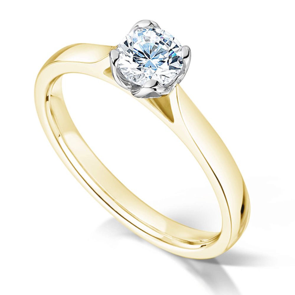 Petal Effect 4 Claw Round Solitaire Engagement Ring Yellow Gold