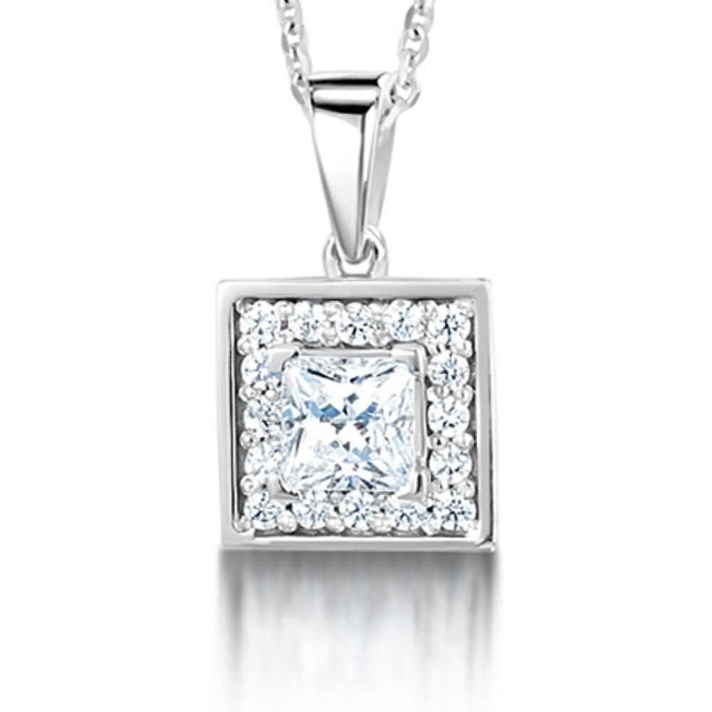 Square Princess Cut Diamond Halo Pendant