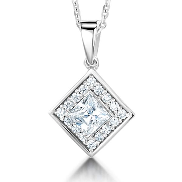 Modern Princess Cut Diamond Halo Pendant Main Image