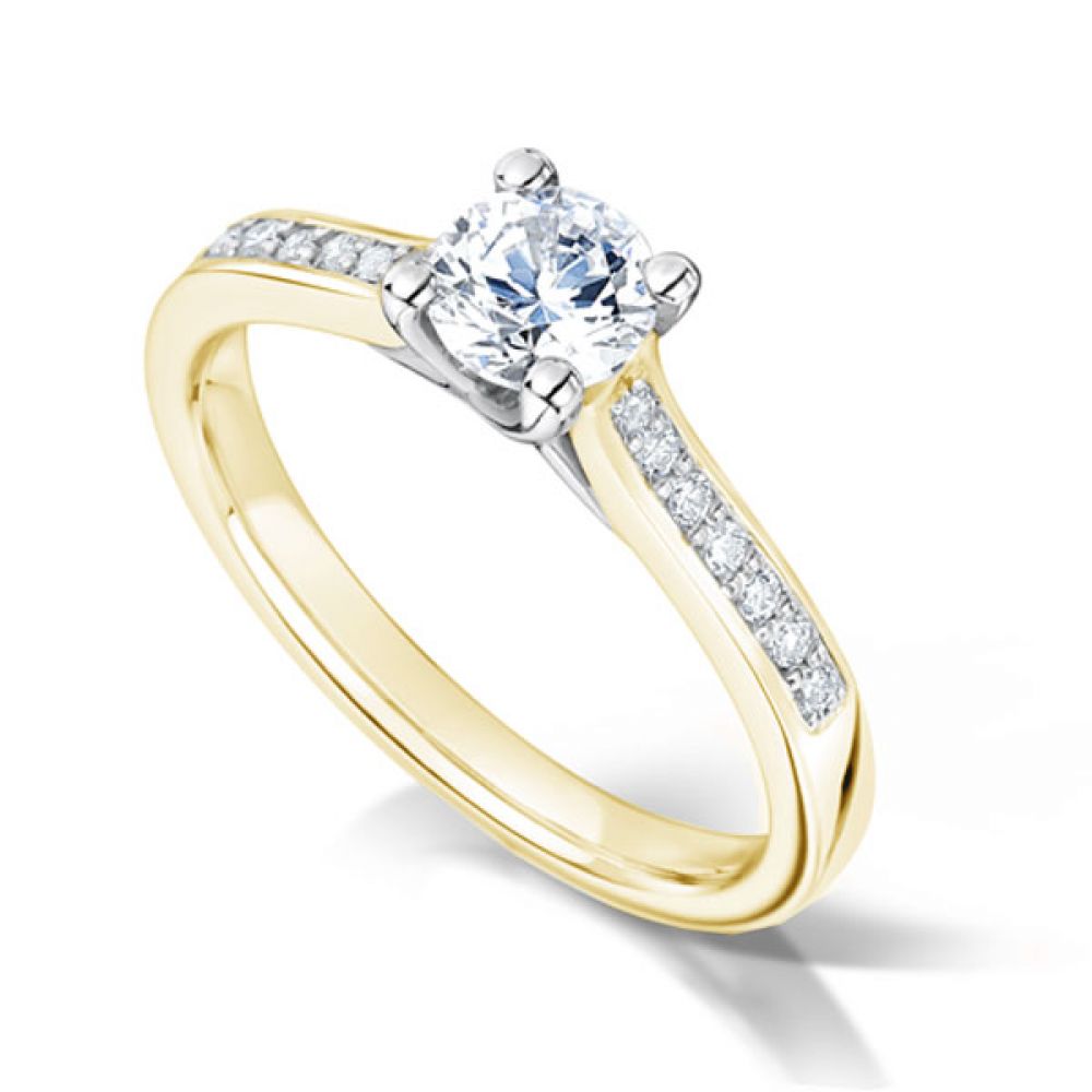 Diamond Shoulder 4 Claw Solitaire Engagement Ring In Yellow Gold Diamond Shoulder 4 Claw Solitaire Engagement Ring In Yellow Gold