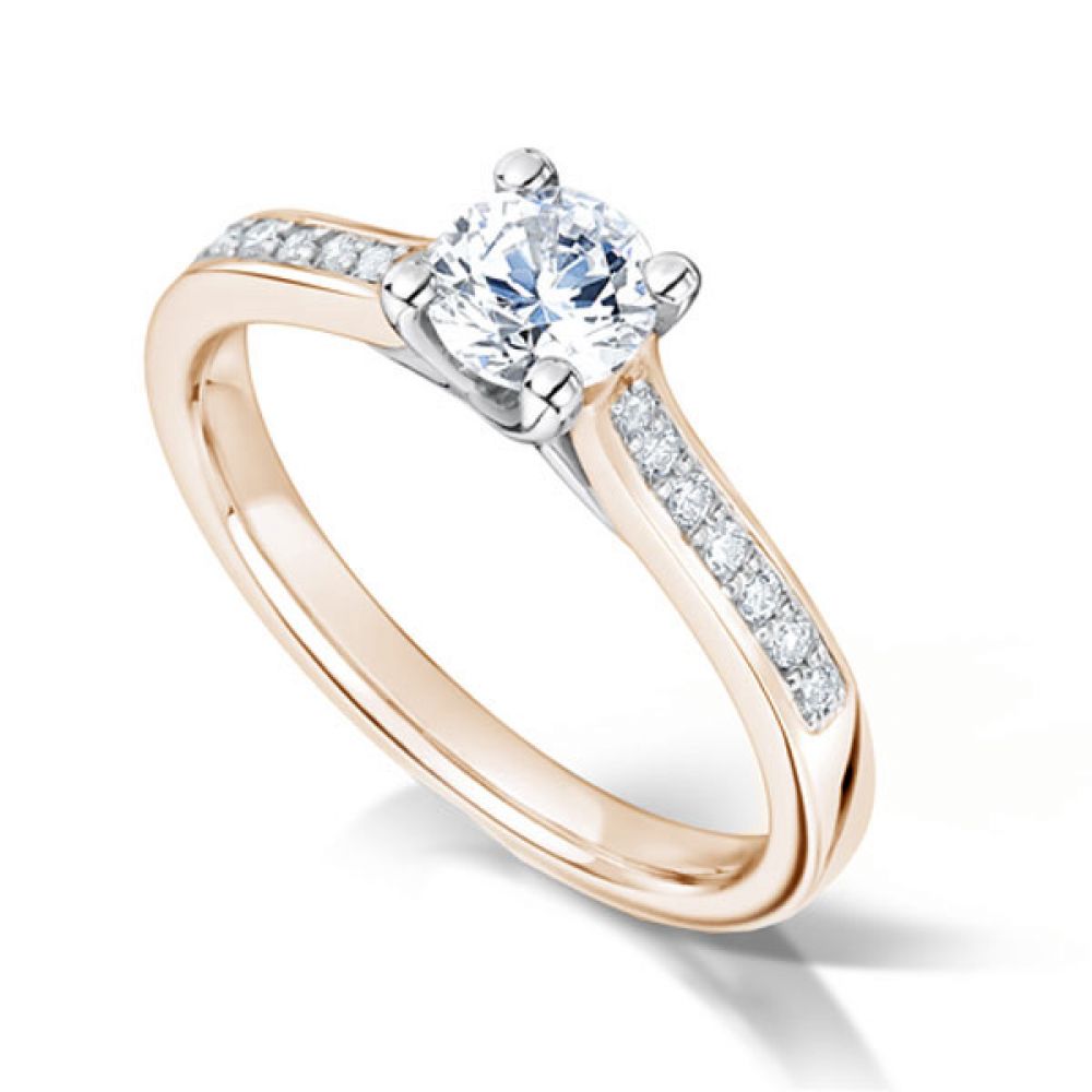Diamond Shoulder 4 Claw Solitaire Engagement Ring In Rose Gold Diamond Shoulder 4 Claw Solitaire Engagement Ring In Rose Gold