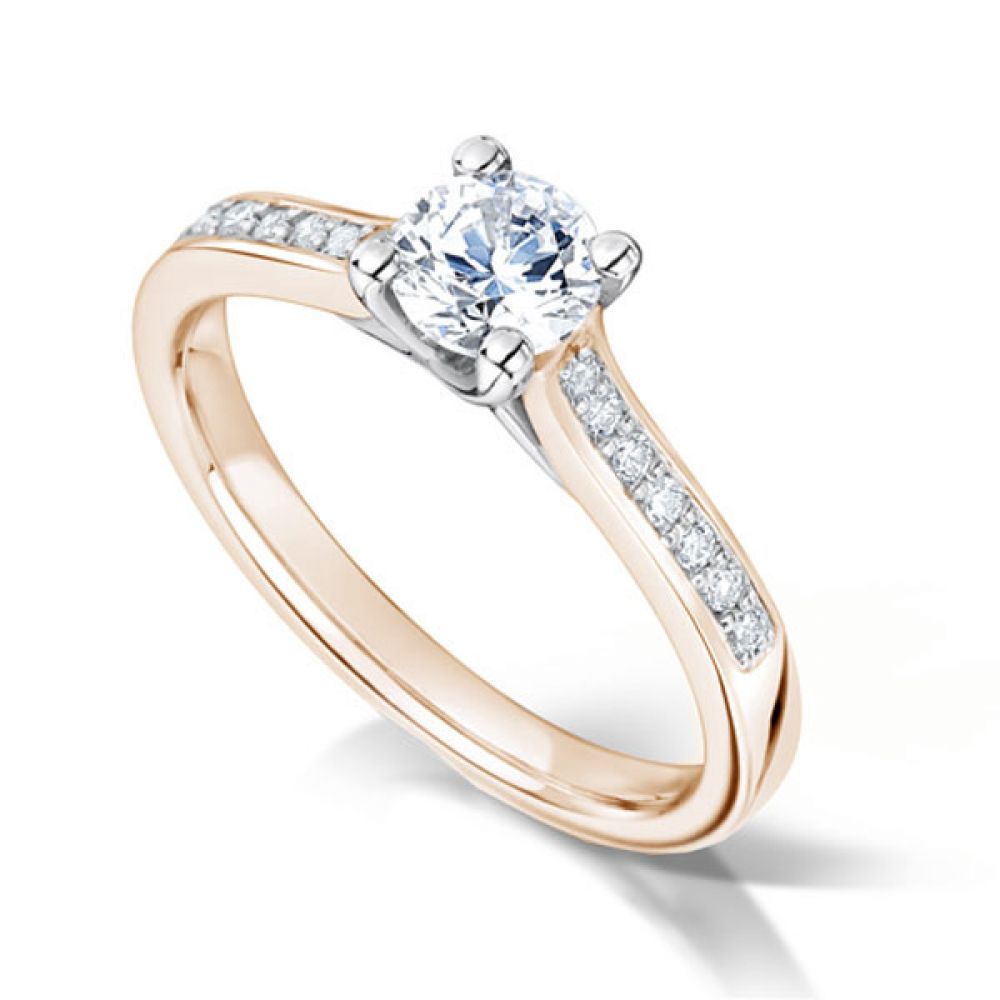 Diamond Shoulder 4 Claw Solitaire Engagement Ring In Rose Gold