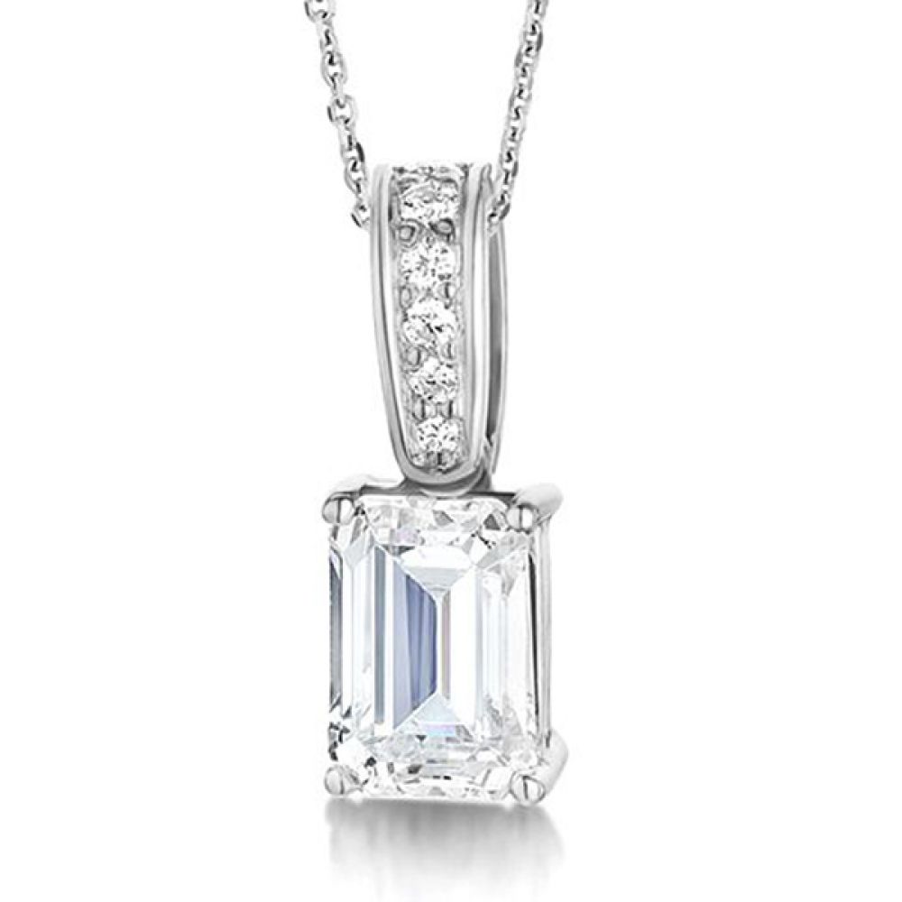 Emerald Cut Diamond Pendant With Diamond Loop