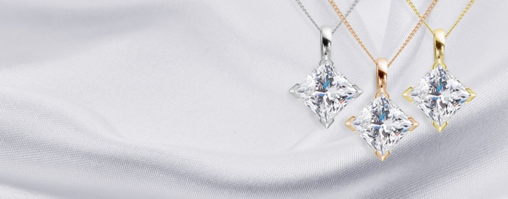 Princess cut diamond solitaire pendants