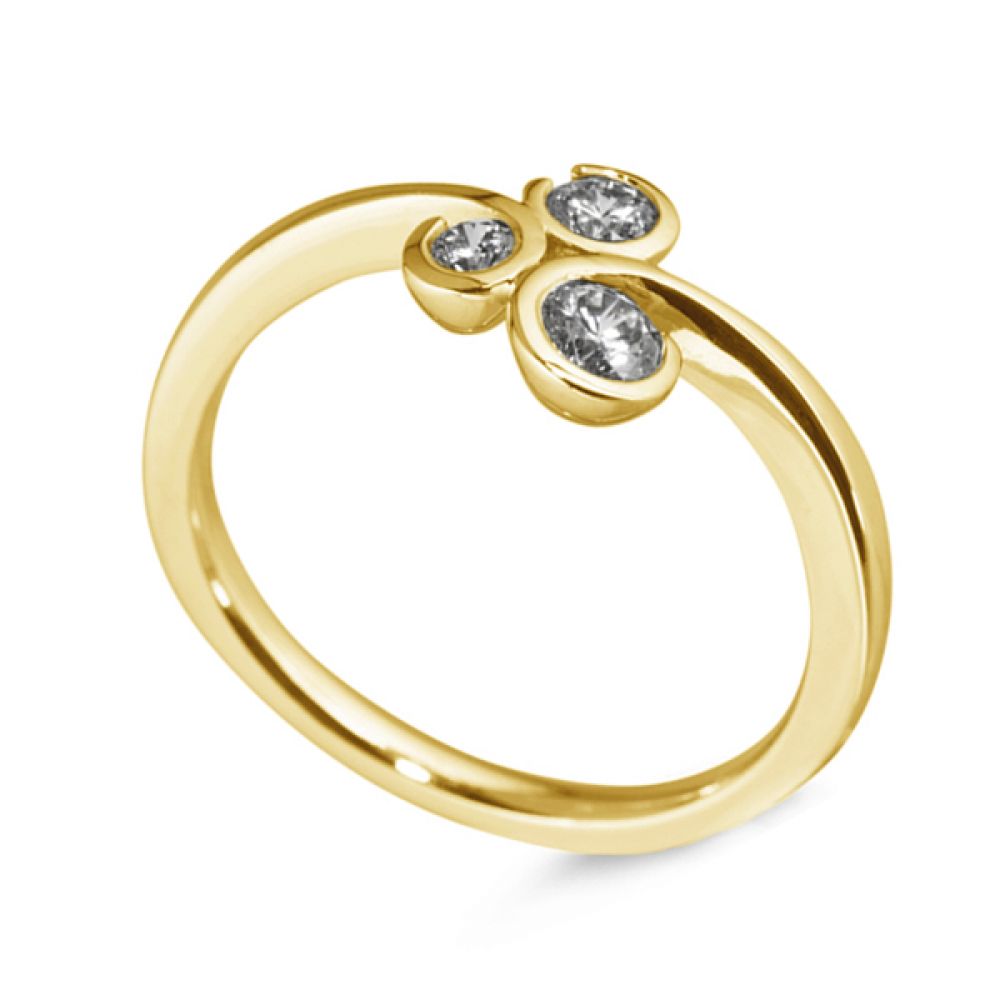 3 Stone Diamond Ring Curled Bezel Setting - Yellow