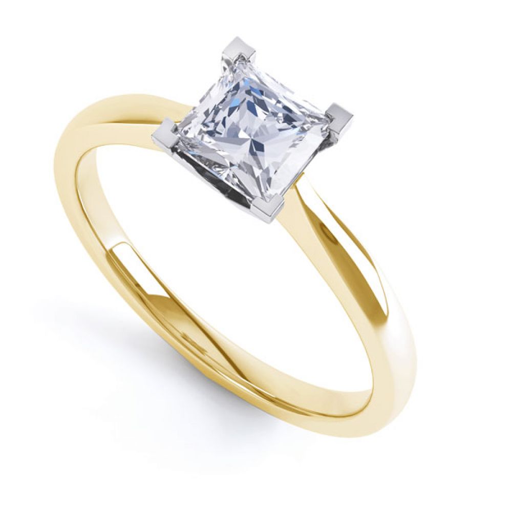 Princess Solitaire Engagement Ring with Open Setting In Yellow Gold