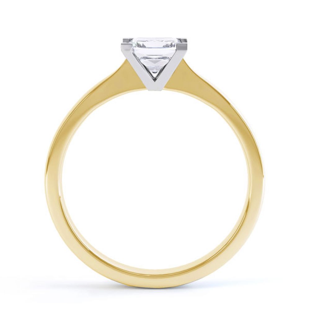 Princess Solitaire Engagement Ring with Open Setting Side View In Yellow Gold Princess Solitaire Engagement Ring with Open Setting Side View In Yellow Gold