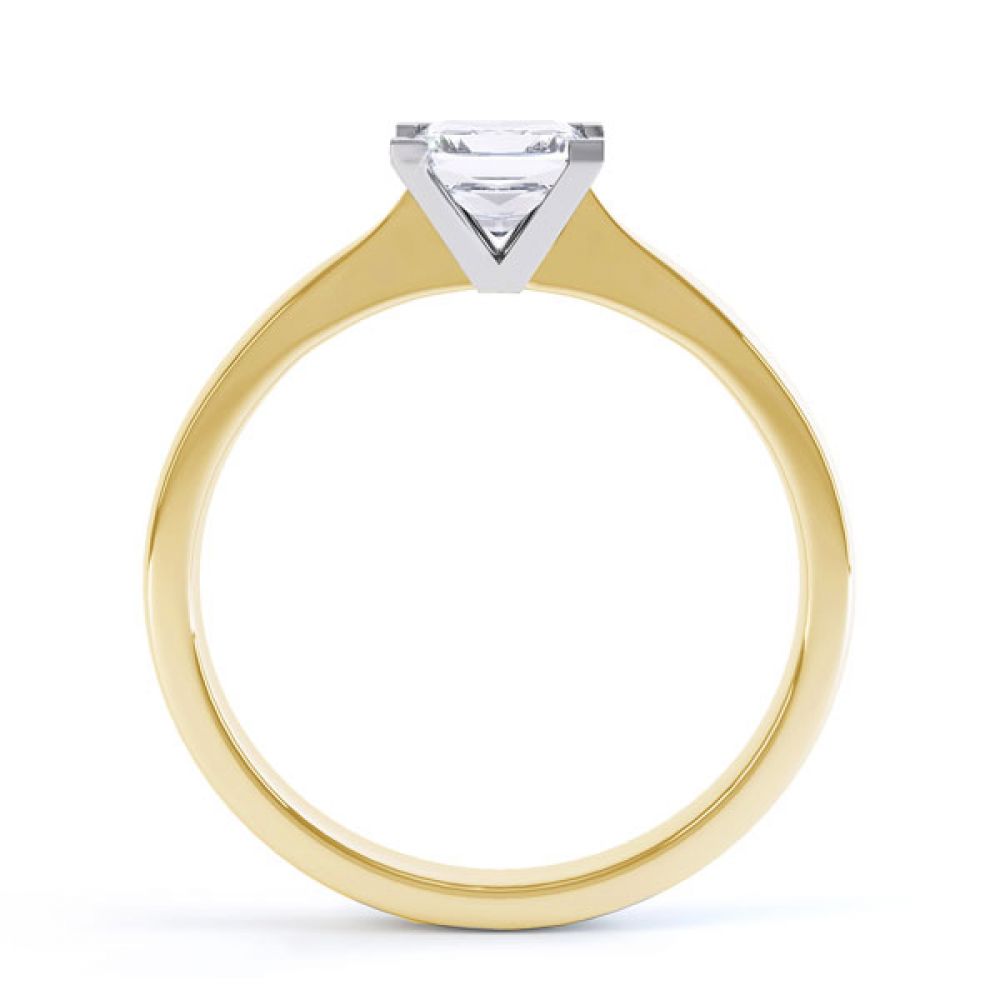 Princess Solitaire Engagement Ring with Open Setting Side View In Yellow Gold