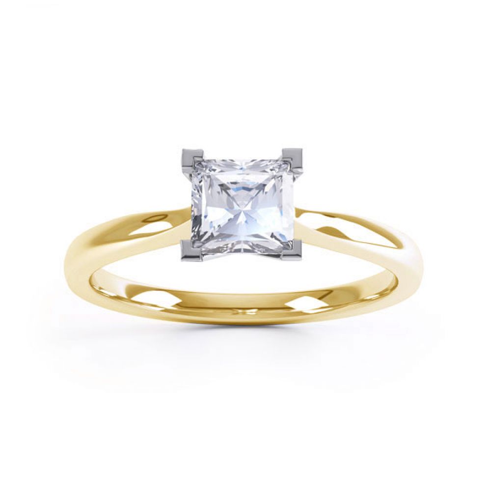 Princess Solitaire Engagement Ring with Open Setting Top View In Yellow Gold Princess Solitaire Engagement Ring with Open Setting Top View In Yellow Gold