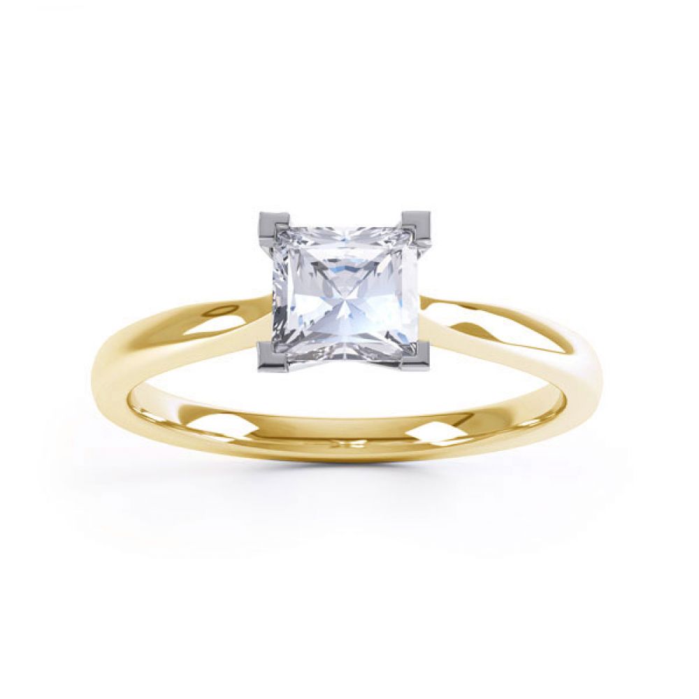 Princess Solitaire Engagement Ring with Open Setting Top View In Yellow Gold