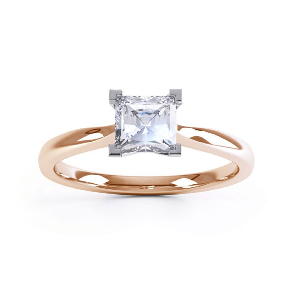 Princess Solitaire Engagement Ring with Open Setting Top View In Rose Gold