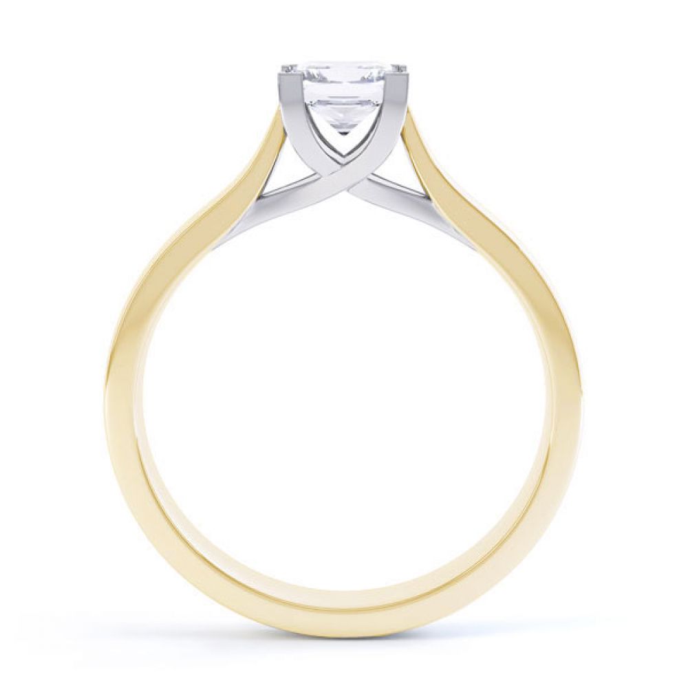 Crossover Claw Box Set Princess Diamond Ring Side View In Yellow Gold Crossover Claw Box Set Princess Diamond Ring Side View In Yellow Gold