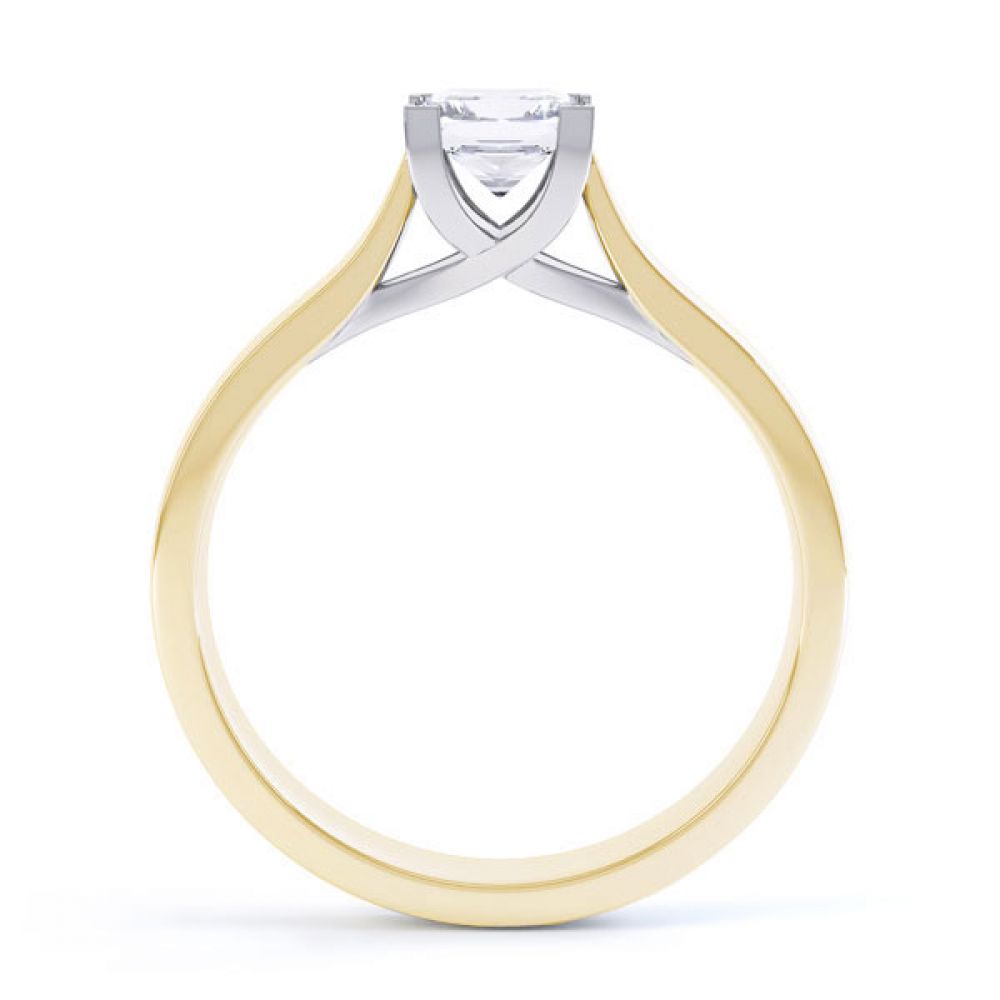 Crossover Claw Box Set Princess Diamond Ring Side View In Yellow Gold