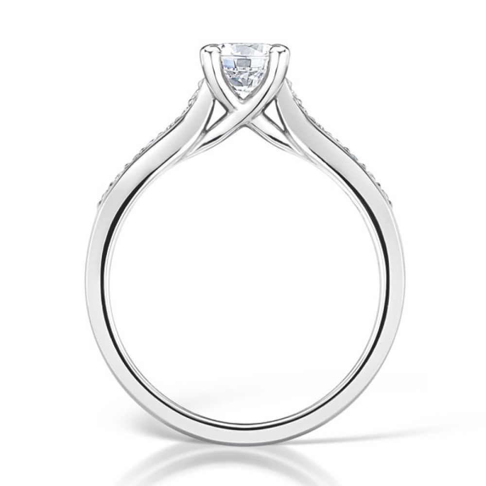 Diamond Shoulder 4 Claw Solitaire Engagement Ring Side View