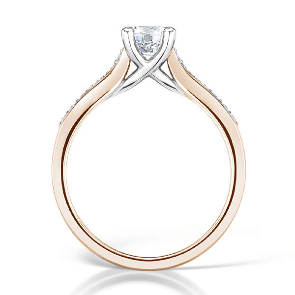 Diamond Shoulder 4 Claw Solitaire Engagement Ring Side View In Rose Gold