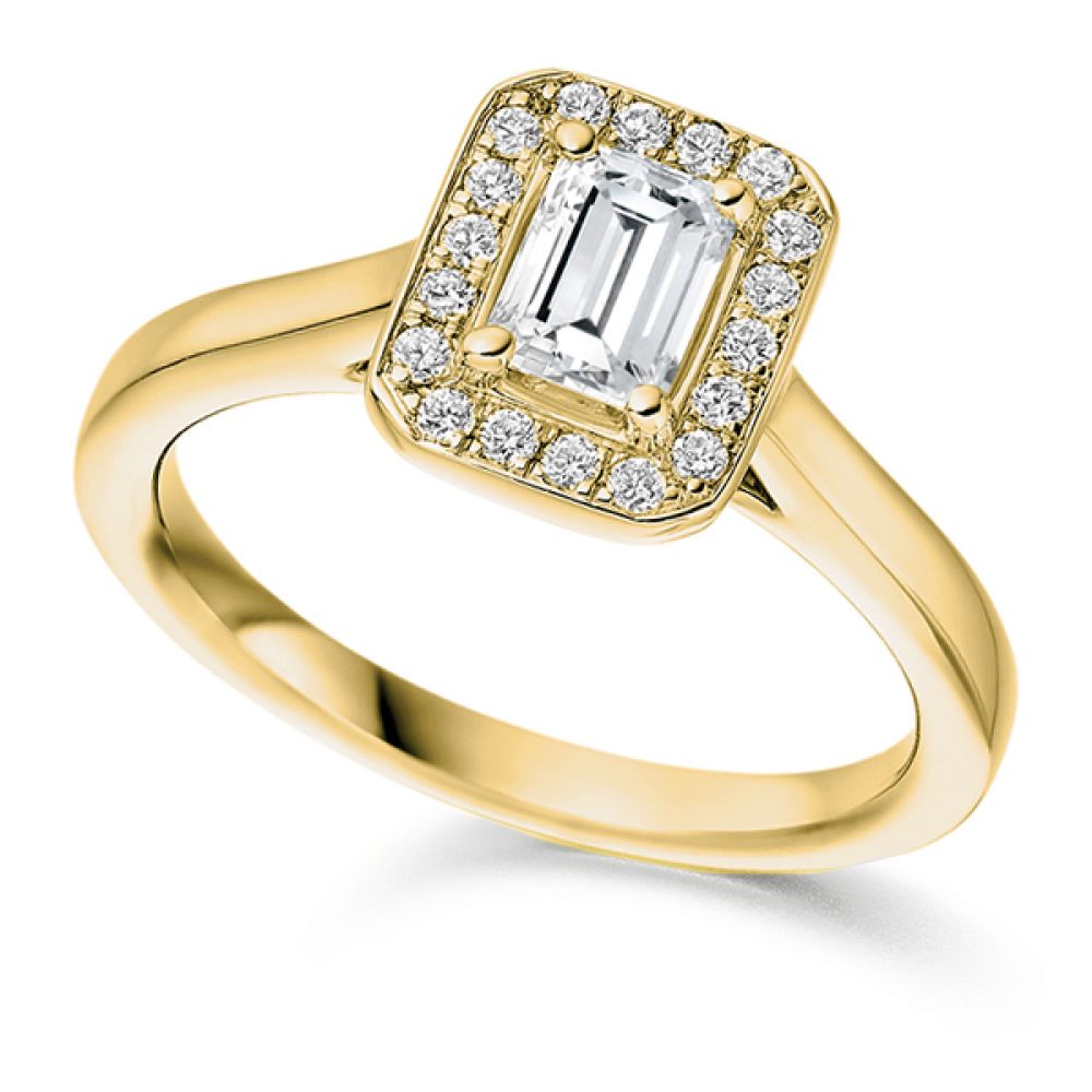 Grain Set Emerald Diamond Halo Ring - Yellow Grain Set Emerald Diamond Halo Ring - Yellow