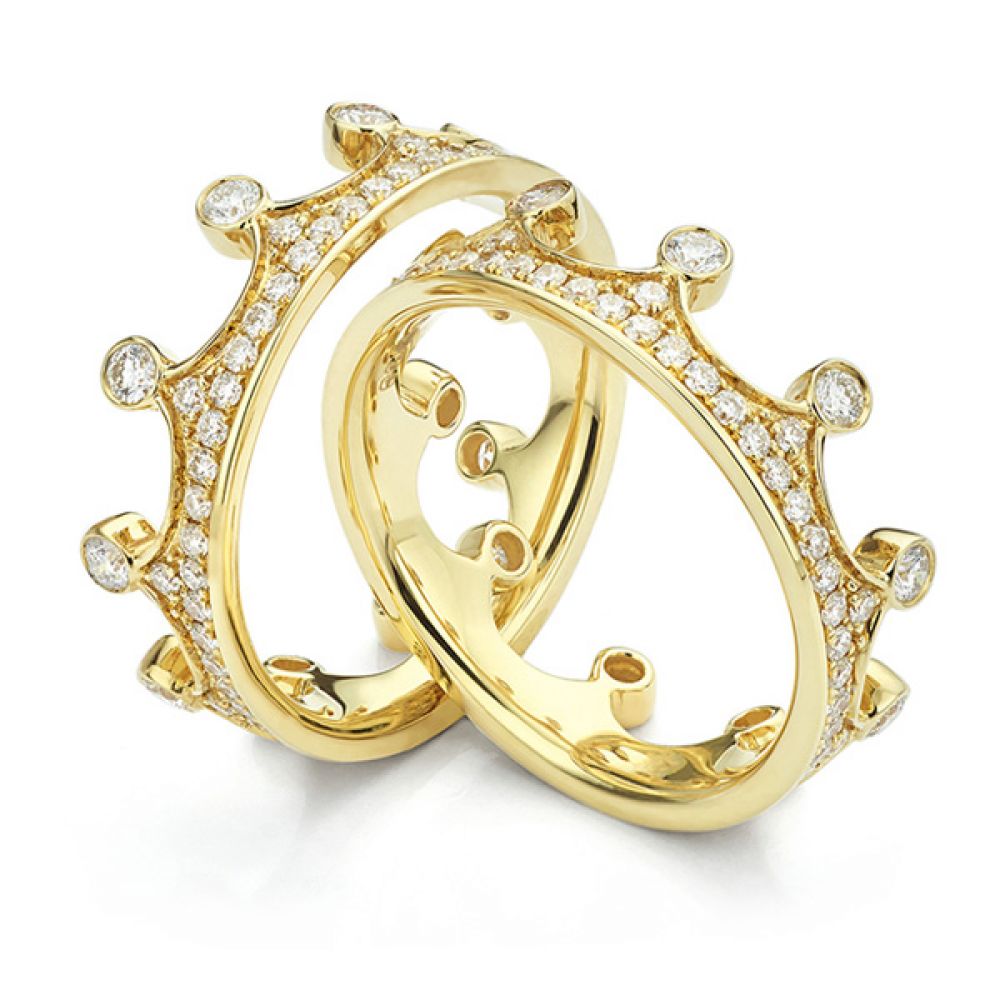 Fusion Interlocking Diamond Wedding Rings Pair Elizabeth in Yellow Gold