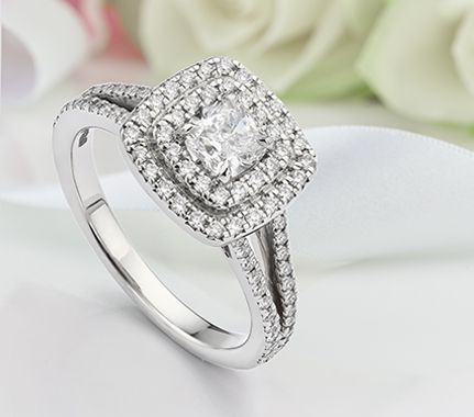 Bespoke cushion cut double halo engagement ring