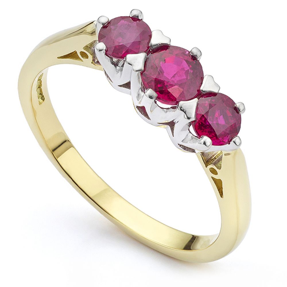 Bespoke ruby Trilogy ring in 18ct Yellow Gold