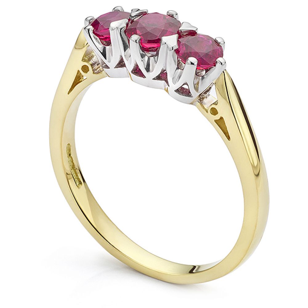 Bespoke ruby Trilogy ring in 18ct Yellow Gold