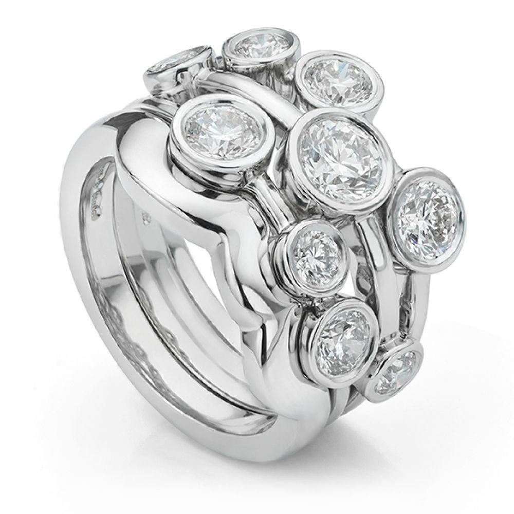 Plain shaped wedding ring shown fitted to the Bowery diamond bubble ring Plain shaped wedding ring shown fitted to the Bowery diamond bubble ring