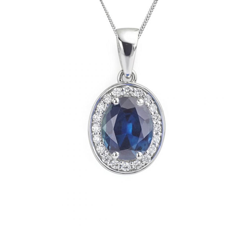 Sapphire Oval Halo Necklace