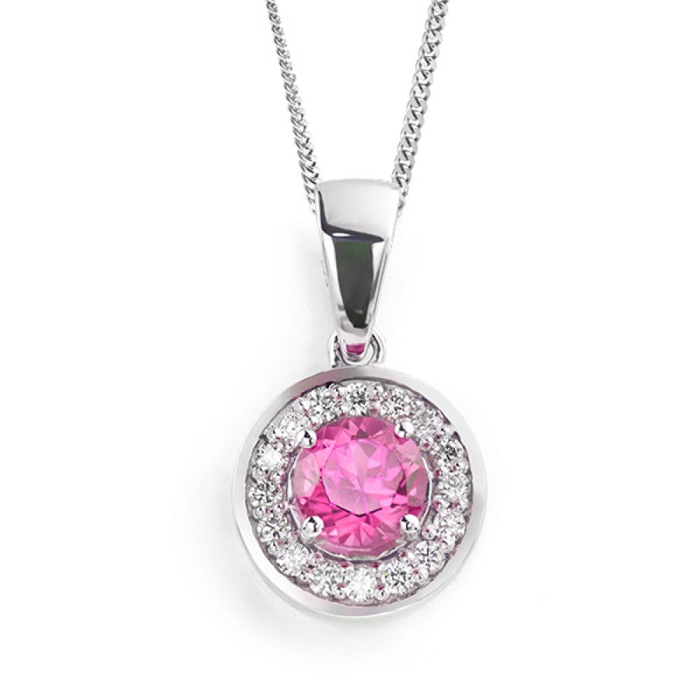 Pink Sapphire and Diamond Halo Pendant