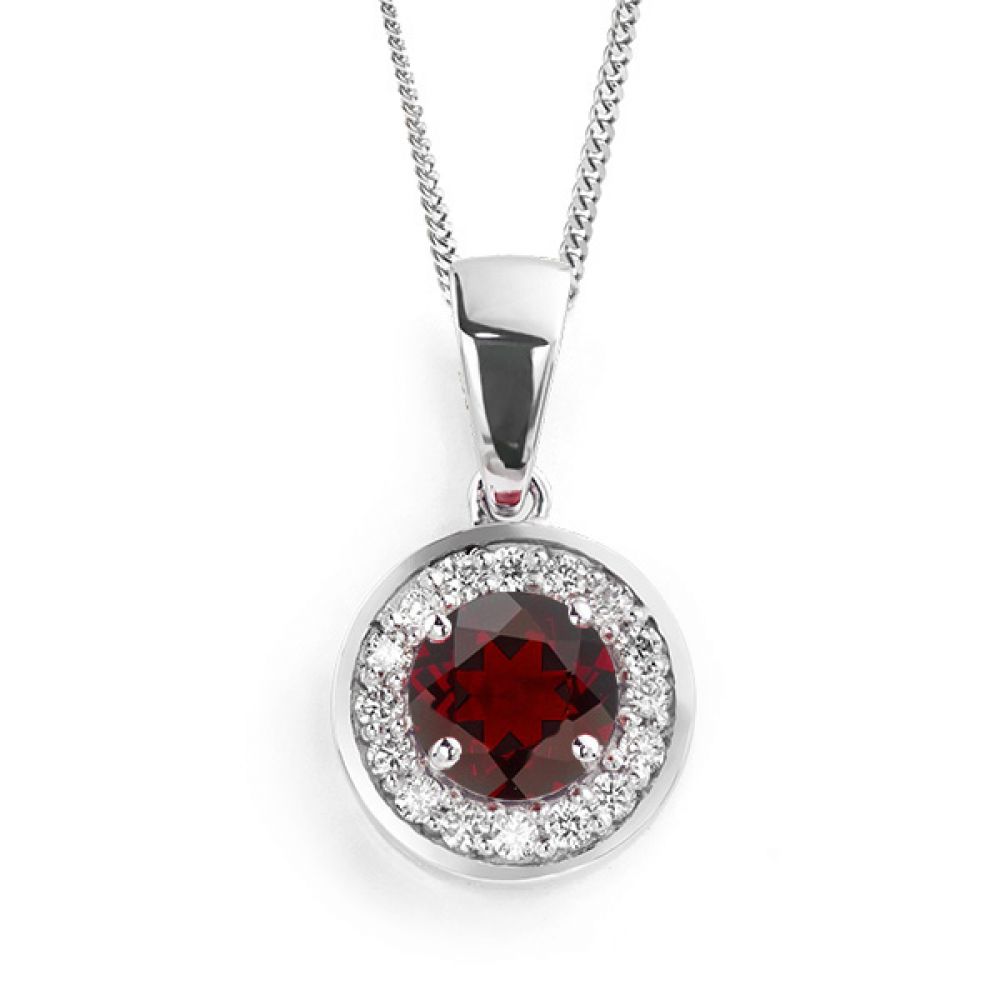 Garnet and diamond halo pendant