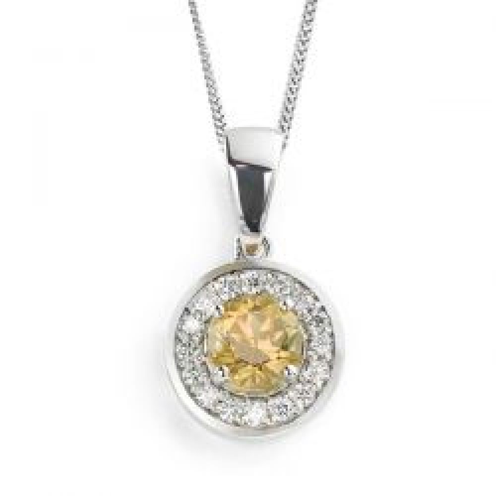 Citrine and Diamond Halo Pendant