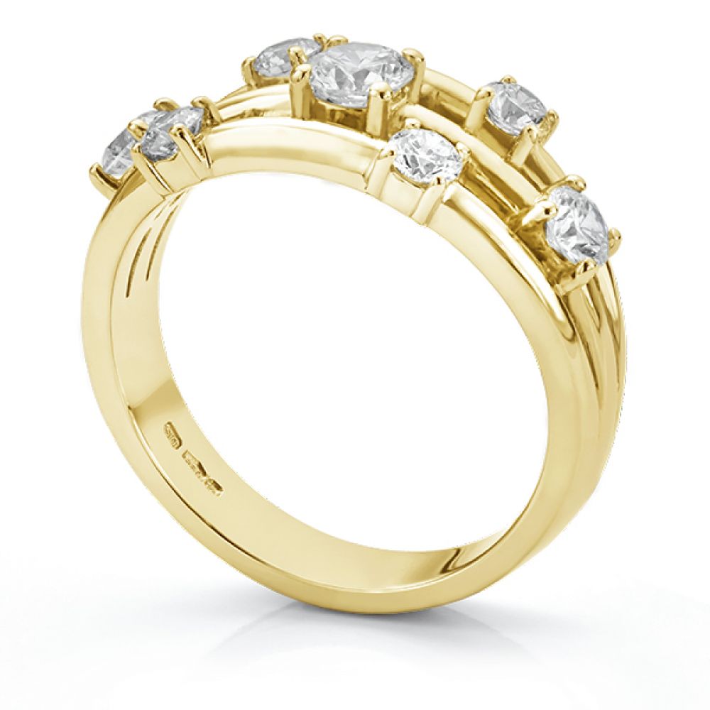 Rainstorm 7 stone diamond scatter ring side view yellow gold