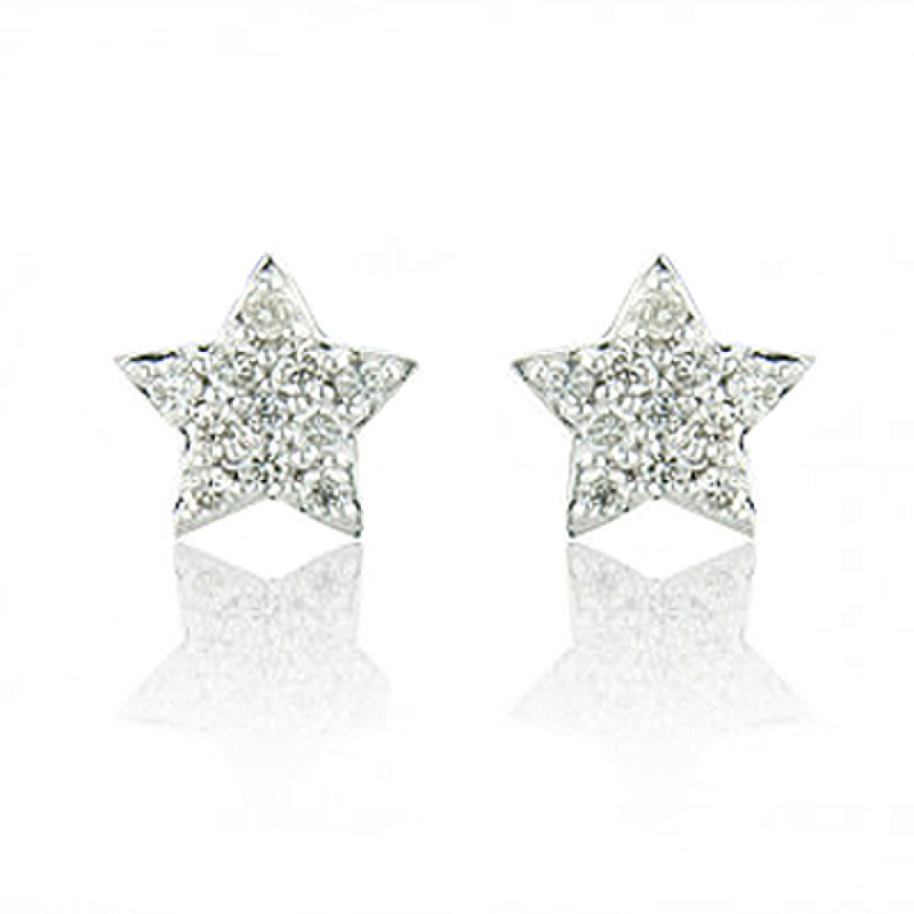 Pave diamond star earrings white gold