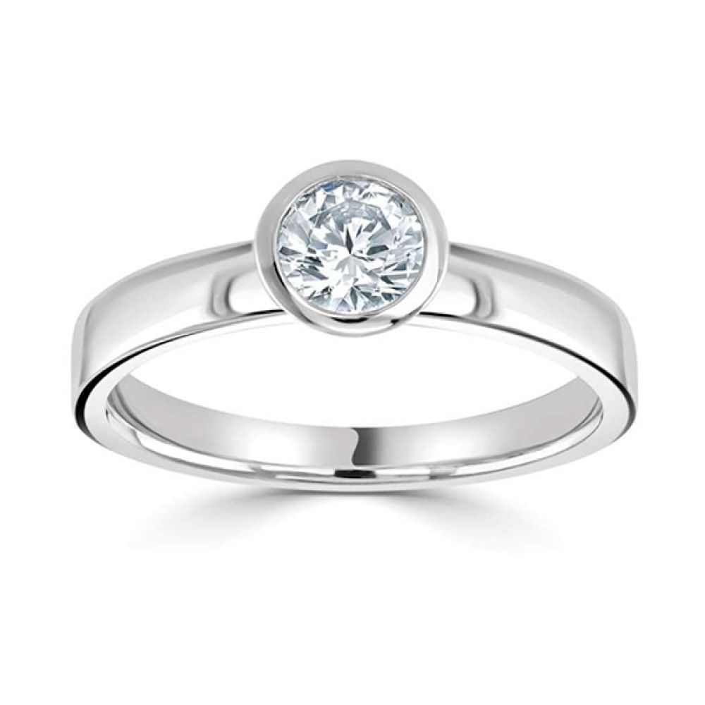 Ultramodern Wedfit Bezel Set Round Solitaire Ring White Gold - Top