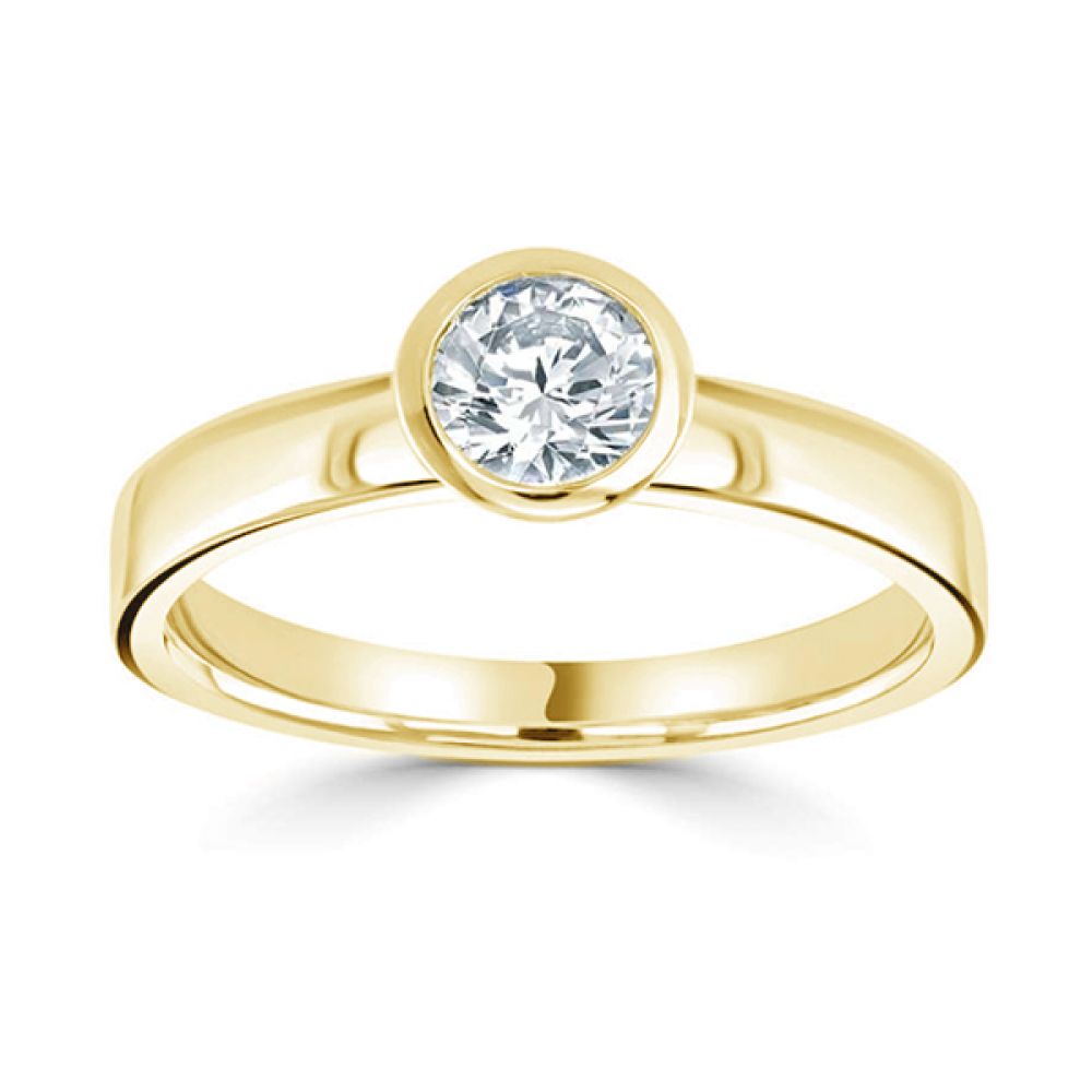 Ultramodern Wedfit Bezel Set Round Solitaire Ring Yellow Gold - Top