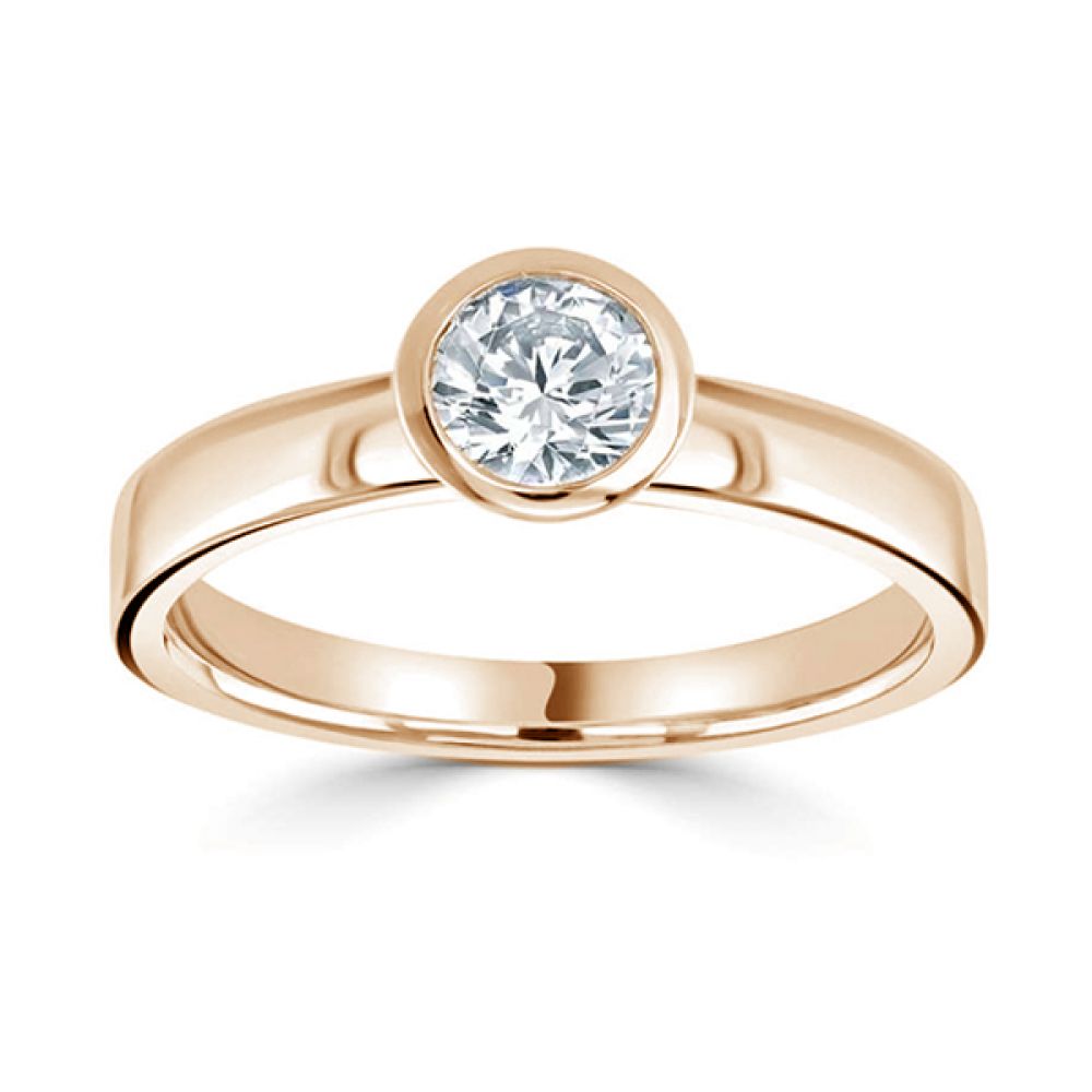 Ultramodern Wedfit Bezel Set Round Solitaire Ring Rose Gold - Top