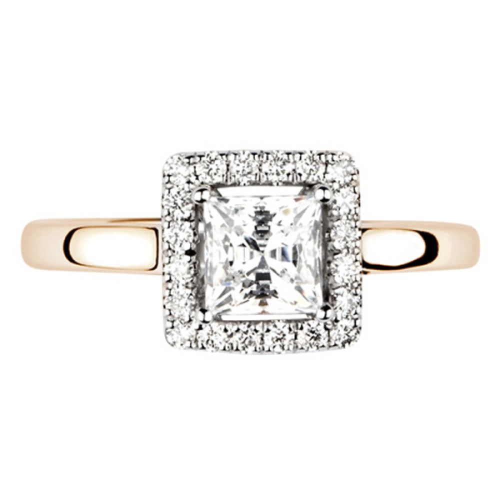 Square Princess Cut Diamond Halo Engagement Ring In Rose Gold