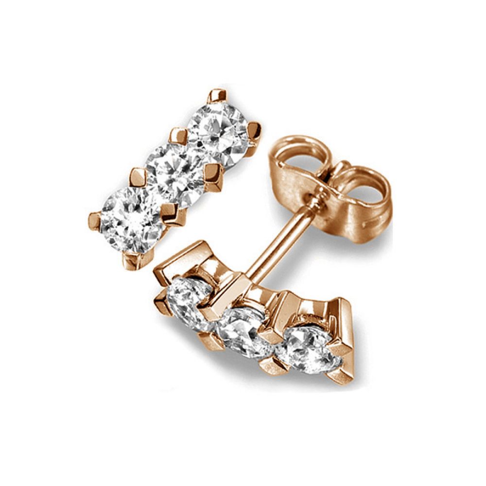 3 Stone Trilogy Diamond Earrings Squared Claws - Rose 3 Stone Trilogy Diamond Earrings Squared Claws - Rose