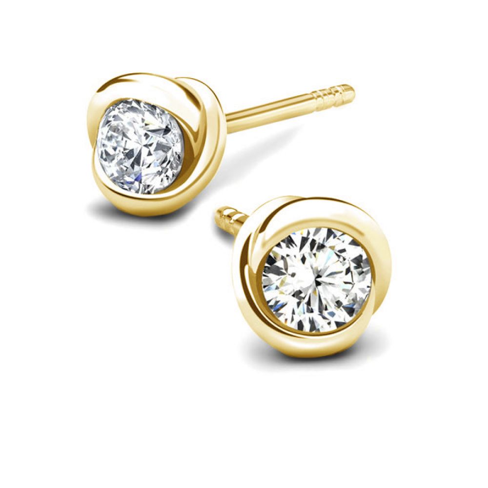 Rosebud Diamond Solitaire Earrings - Yellow Gold Rosebud Diamond Solitaire Earrings - Yellow Gold