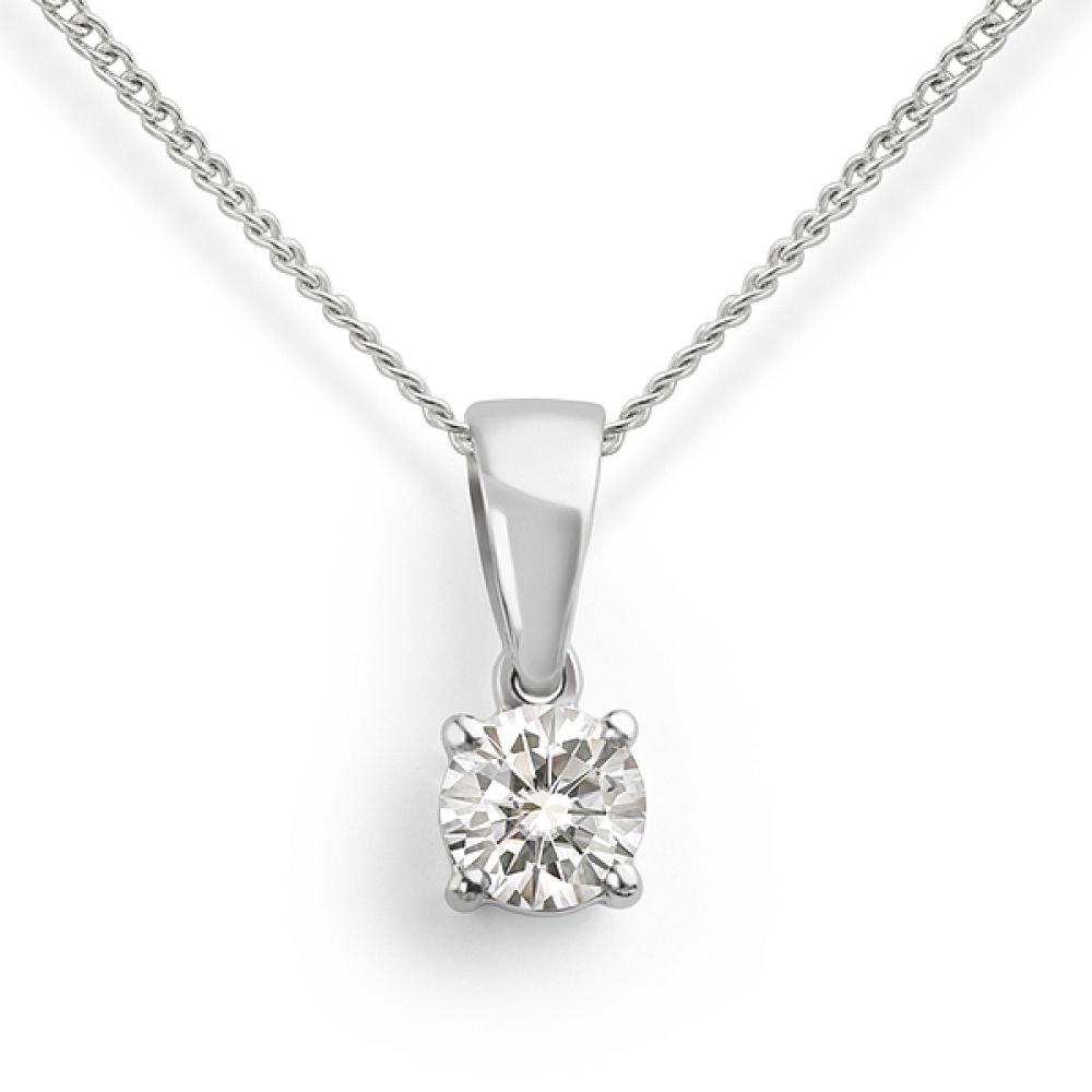 4 Claw Classic Round Diamond Solitaire Pendant -Yellow Gold