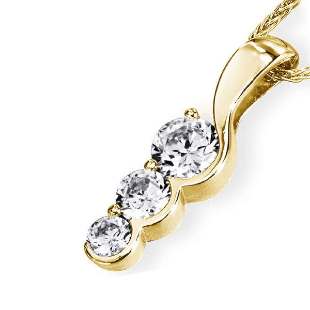 Unusual Graduated 3 Stone Diamond Pendant - Yellow Gold