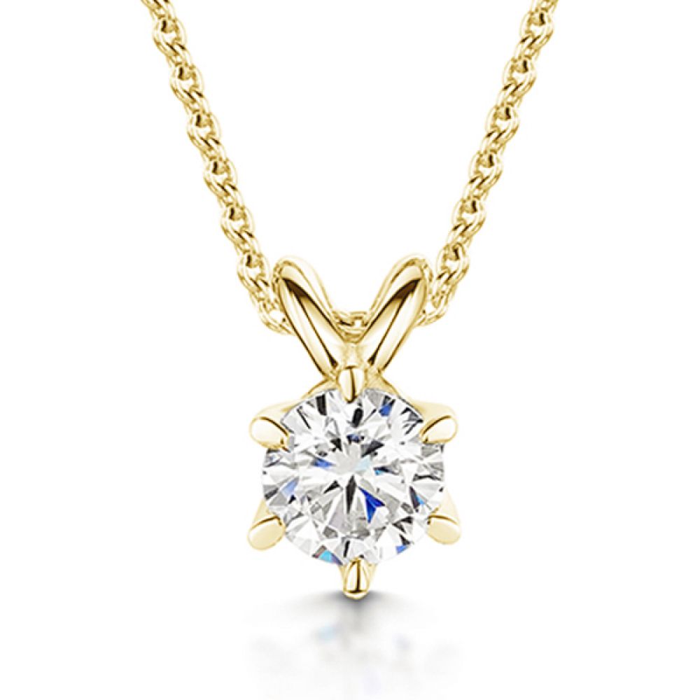 6 Claw Round Diamond Solitaire Pendant - Yellow