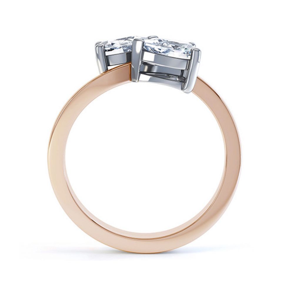 2 Stone Pear Shaped Diamond Ring - Side - Rose Gold