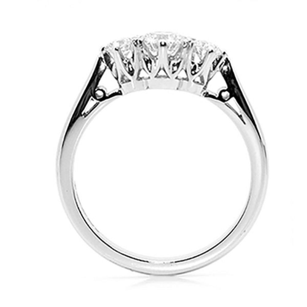 Traditional 3 Stone Graduated Diamond Ring-Side - Platinum