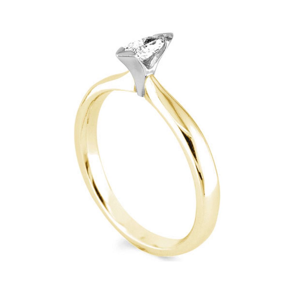 Part Bezel Set Marquise Solitaire Engagement Ring - Yellow Gold