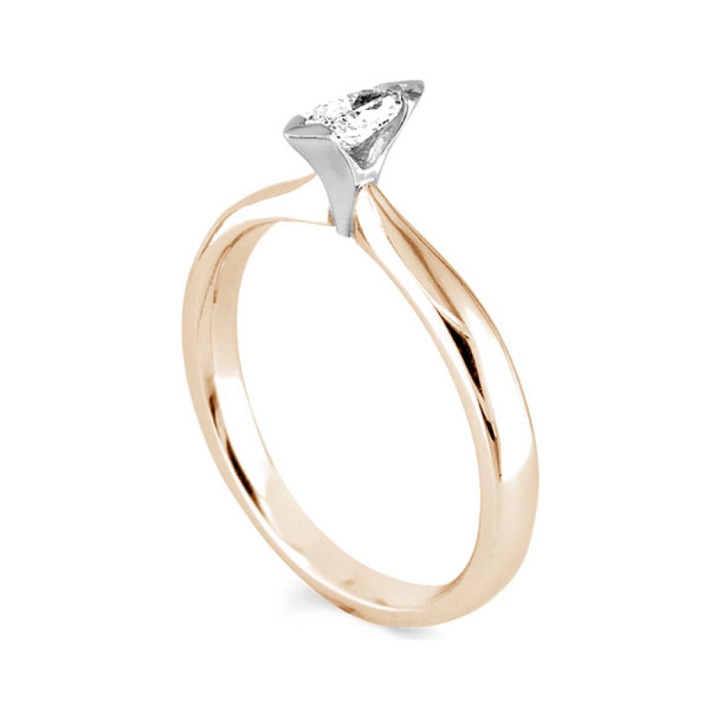 Part Bezel Set Marquise Solitaire Engagement Ring - Rose Gold