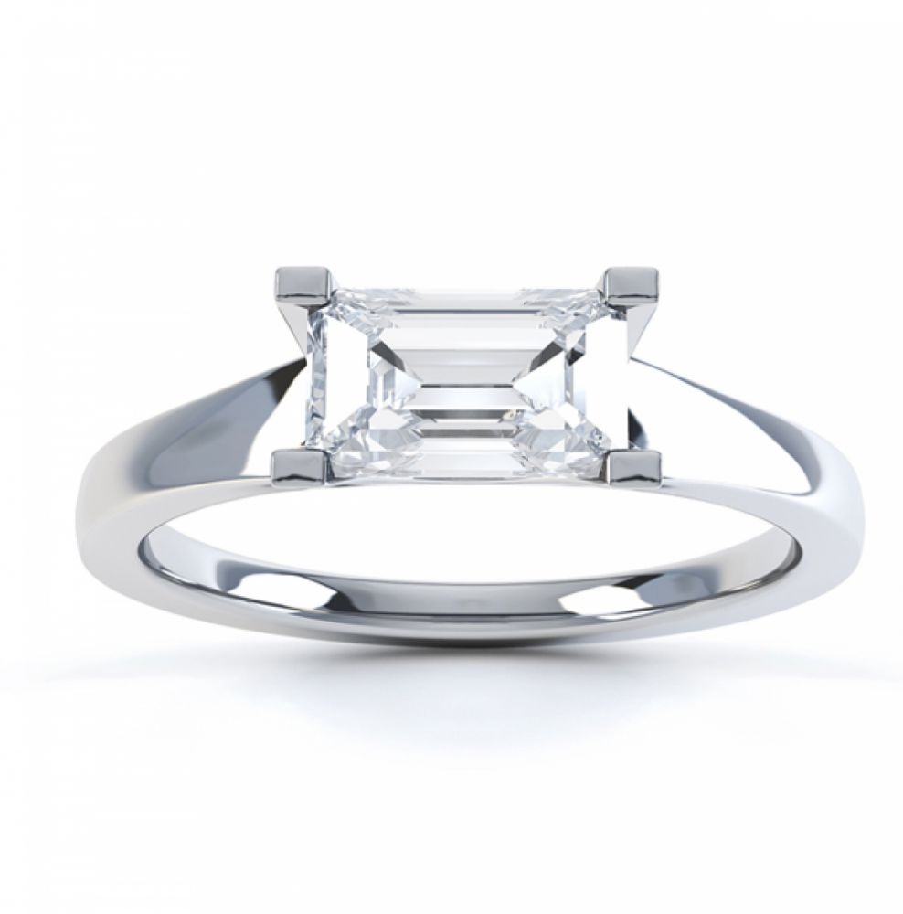 East West 4 Claw Emerald Diamond Engagement Ring - White Gold - Top East West 4 Claw Emerald Diamond Engagement Ring - White Gold - Top