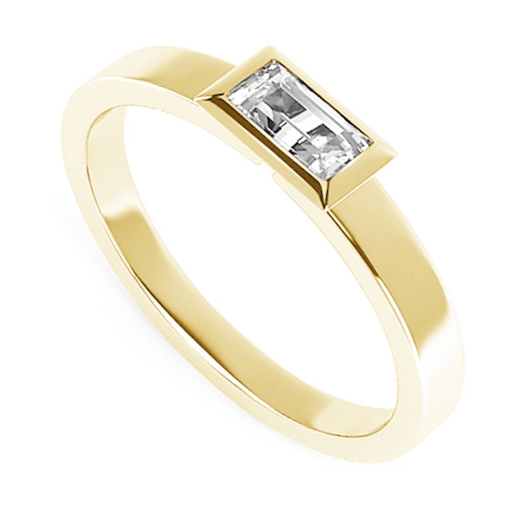 Bespoke Sideways Baguette Diamond Engagement Ring - Yellow Gold