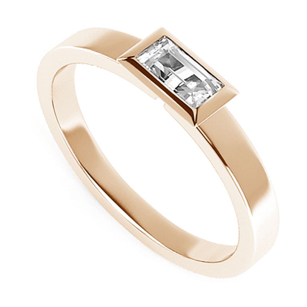 Bespoke Sideways Baguette Diamond Engagement Ring - Rose Gold