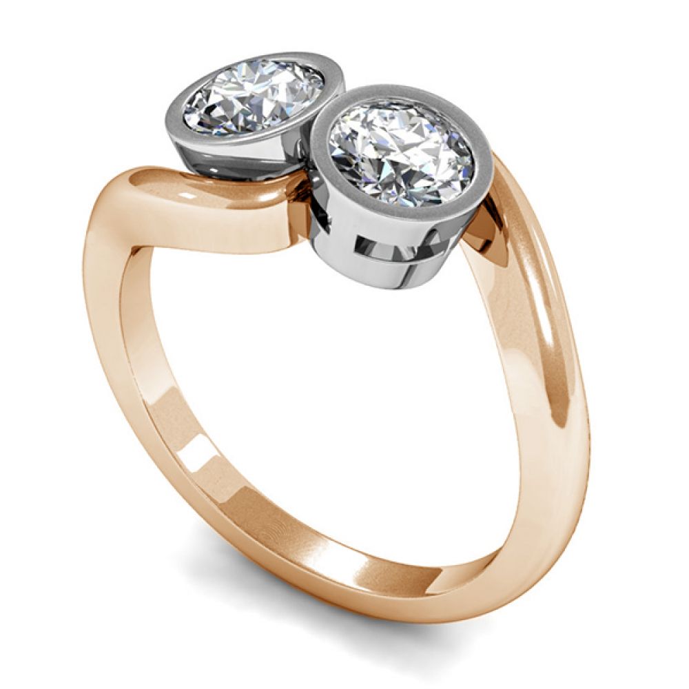 2 Stone Bezel Set Crossover Engagement Ring In Rose Gold 2 Stone Bezel Set Crossover Engagement Ring In Rose Gold