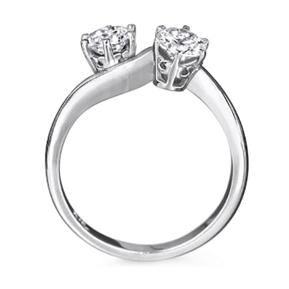 2 Stone Round Engagement Ring with 6 Claw Setting - Platinum