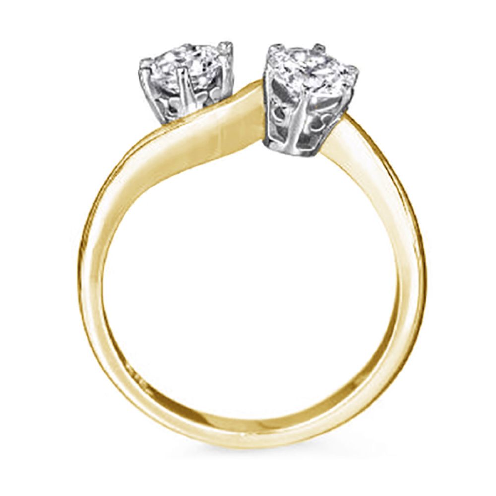 2 Stone Round Engagement Ring with 6 Claw Setting - Yellow Gold